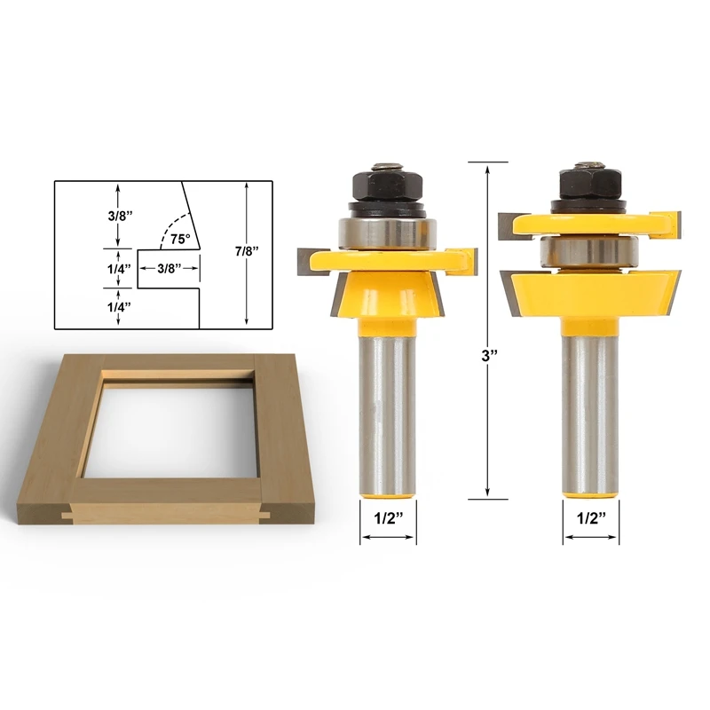 

2pcs/lot Rail & Stile Router Bit Set - Shaker 2 Pc. 1/2" Shank shaker profile Shimming Instructions