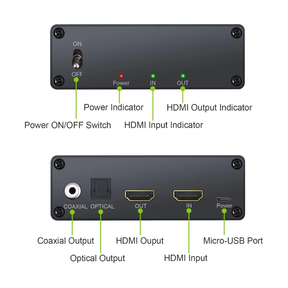 Цифровой аудио экстрактор HDMI к HDMI оптический TOSLINK SPDIF+ коаксиальный конвертер с USB кабелем и переключателем питания Поддержка 4 к 3D