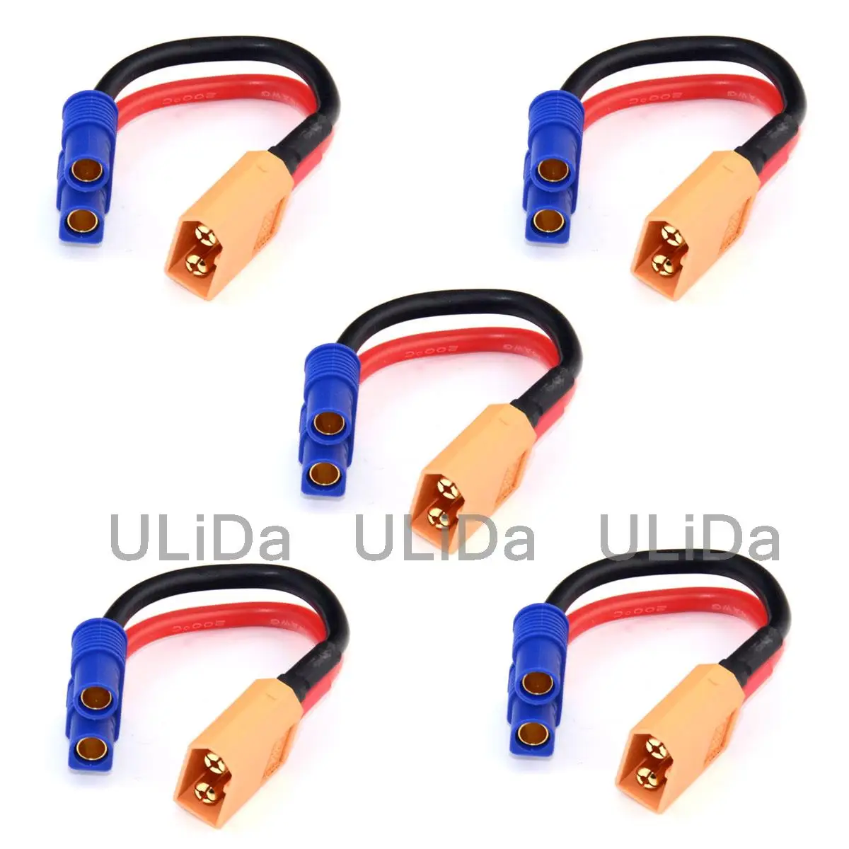 

5PCS XT60 Male to EC3 Female Connector Adapter EC-3 T-Connector 14AWG Wire Quadcopter