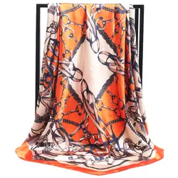 Новое поступление модные женские туфли Мягкая атласная марка шарф/Классический оранжевая цепочка печатных ремень quare Шелковый шарфы для