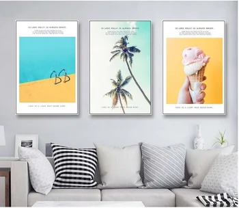 

Bright Yellow Nordic Modern Home Canvas Art Print Painting Coconut Tree Ice Cream Poster Wall Pictures For Child Baby Room