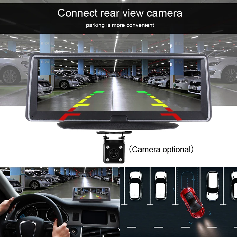 SODIAL 10 Telecamera Dvr 3G Specchietto Retrovisore Auto Dvr Dual Lens Android 5.1 Dash Cam App Adas Warning Dual Lens G-Sensor Dvr