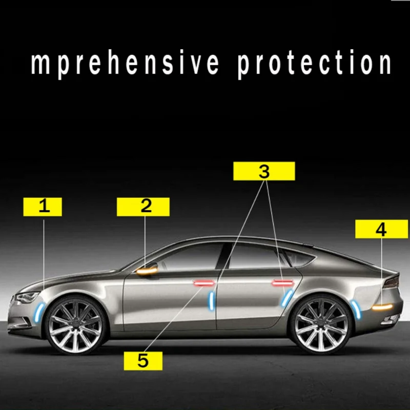 Новый 4 пакеты автомобиль дверь предотвращения столкновений полоса предупреждающая наклейка для безопасного вождения Углеродного