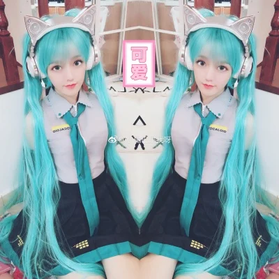 Full Set of Vocaloid Cosplay Hatsune Miku Costume with Harajuku Style Outfits (Dress, Socks, Gauntlets, Tie, Belt) image 4