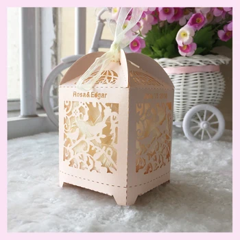

100pieces/lot Wedding Decoration Chocolate Box Candy Box Laser Cutting Gift Box For Wedding Favors Custom Names&Date With Ribbon