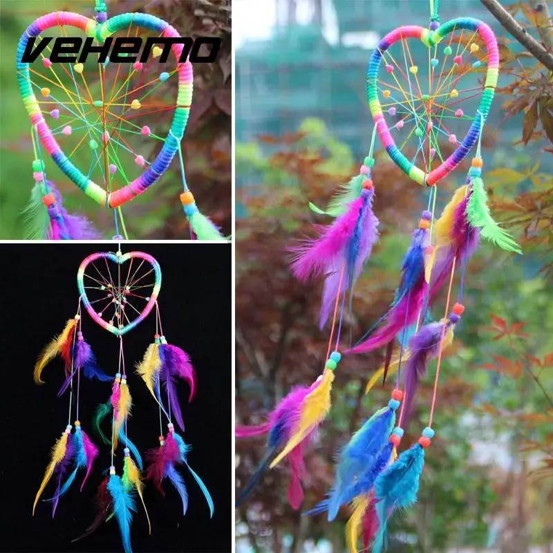 

Handmade Rainbow Dream Catcher Dreamcatcher Car Hanging Home Garden Decoration Bead Feathers Car Ornament Craft Gift Car Styling