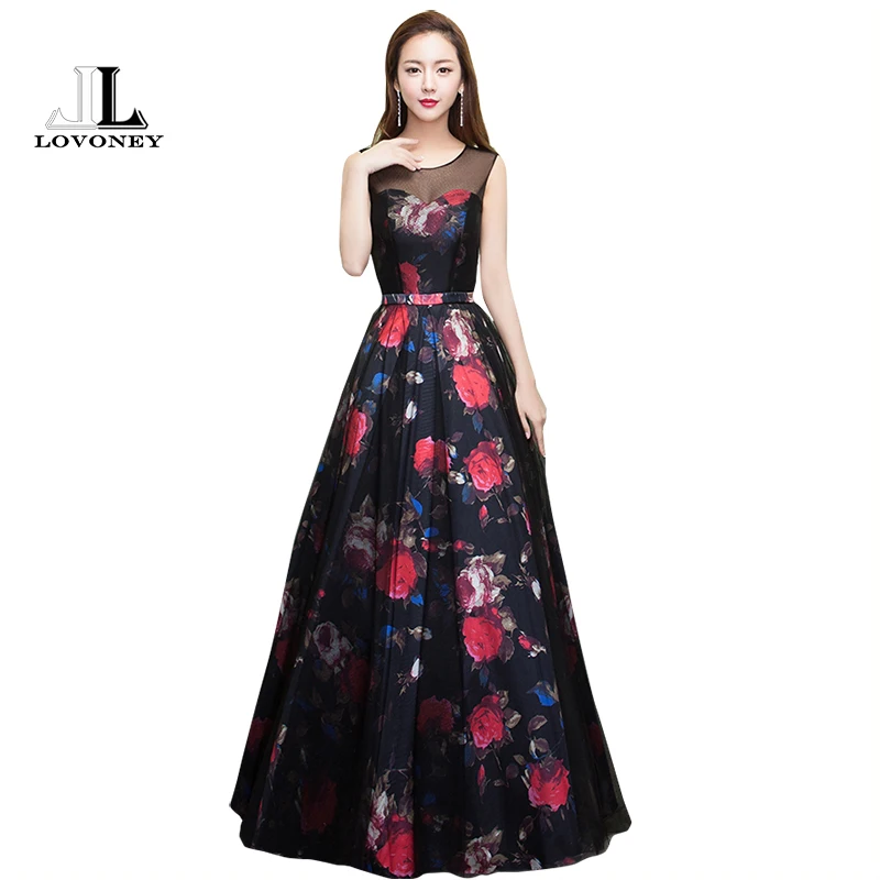LOVONEY 2019 New Design Flower Pattern Elegant Evening Dress Long See Through Back Formal Party Dresses Evening Gown M209 LOVONEY 2019 New Design Flower Pattern Elegant Evening Dress Long See Through Back Formal Party Dresses Evening Gown M209