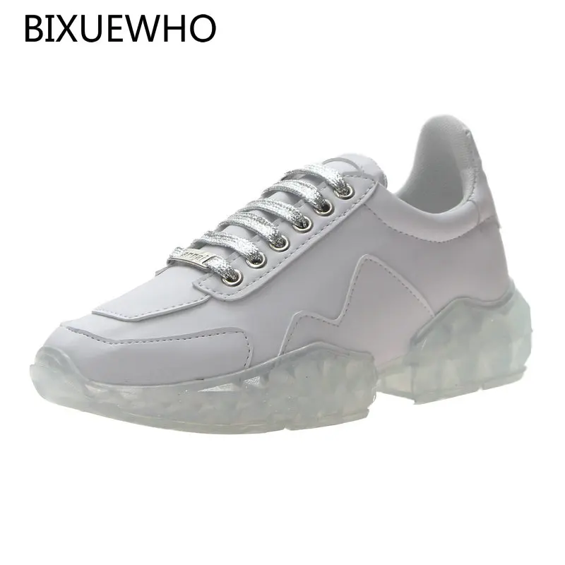 

2019 New Fashion Spring/Autumn Lady Sneakers Women's Transparent Med Heel Lace-Up Sport Shoes Woman Simple Stylish Casual Shoes