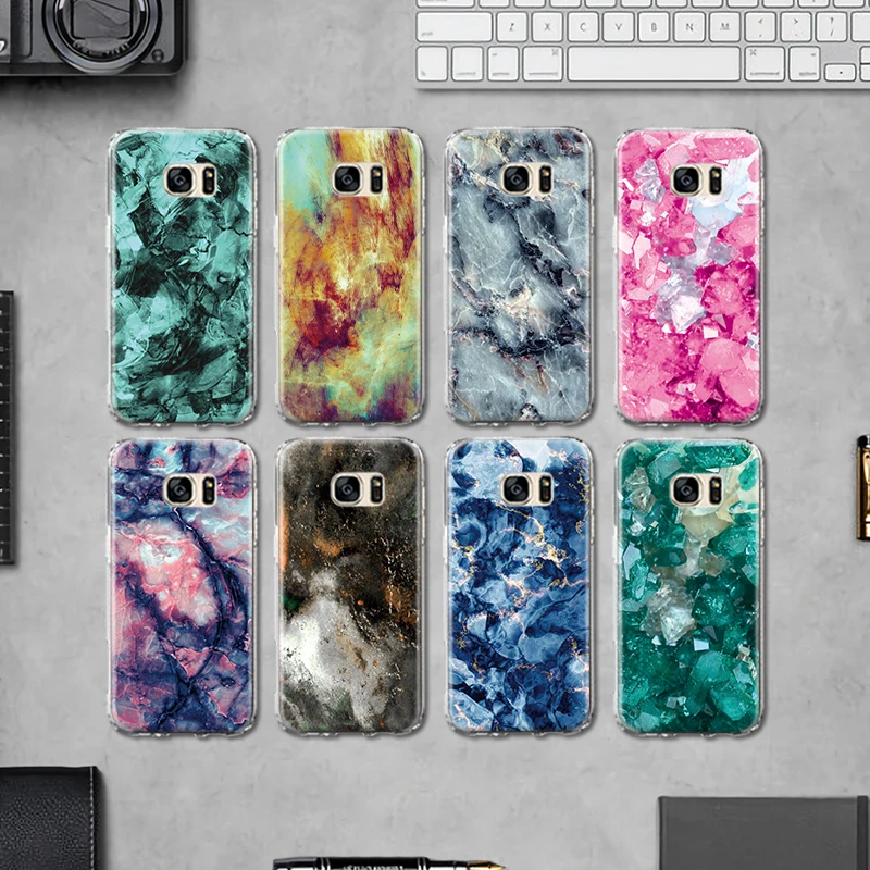 Разноцветными стразами Мрамор TPU Защитный чехол для samsung Galaxy S4 S5 мини S6 S7 край S8 S9