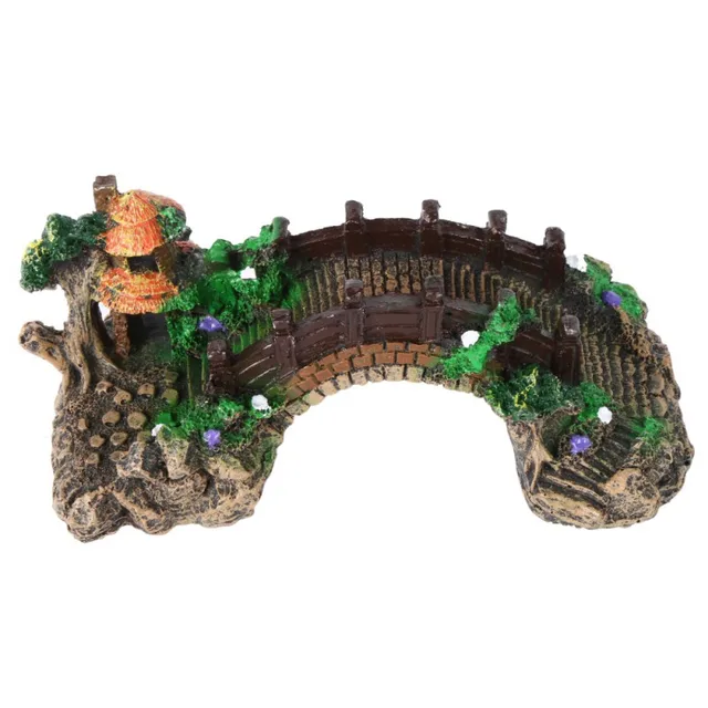 Small Aquarium Resin Bridge Landscape Fish Tank Ornament Pavilion Tree