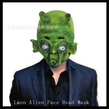 

Hot Sale Creepy Two Horns ET Alien Green Mask Dragon Ball Beast Monster Devil King Latex Masks Halloween Carnival Masquerade Toy