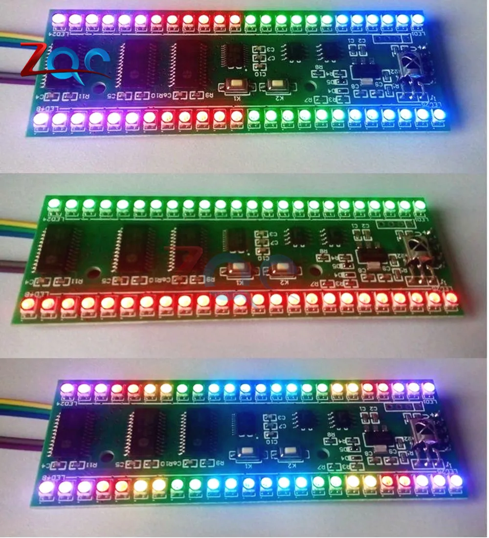 RGB MCU 조정 가능한 디스플레이 패턴 24 LED VU 미터 오디오 레벨 표시기 보드, 듀얼 채널 LED 모듈