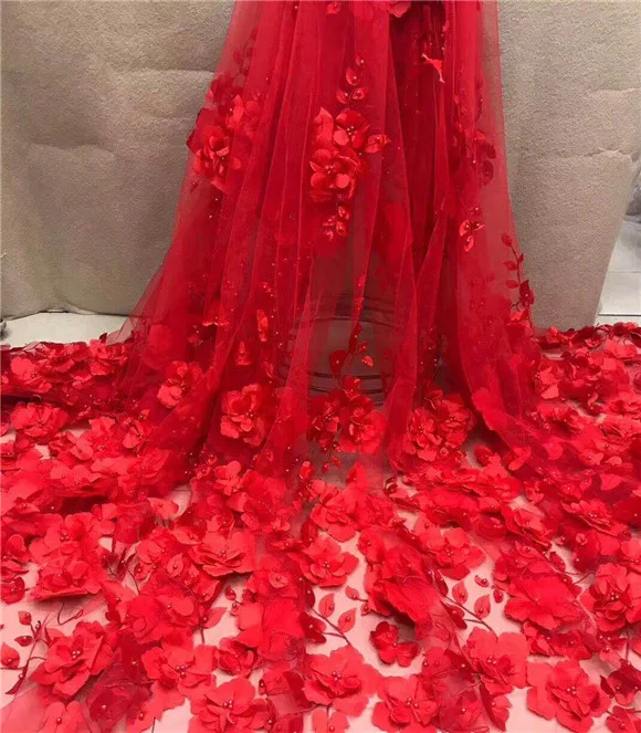 

2018 New style French net lace fabric 3D flower African tulle mesh lace fabric high quality african lace fabric with stones