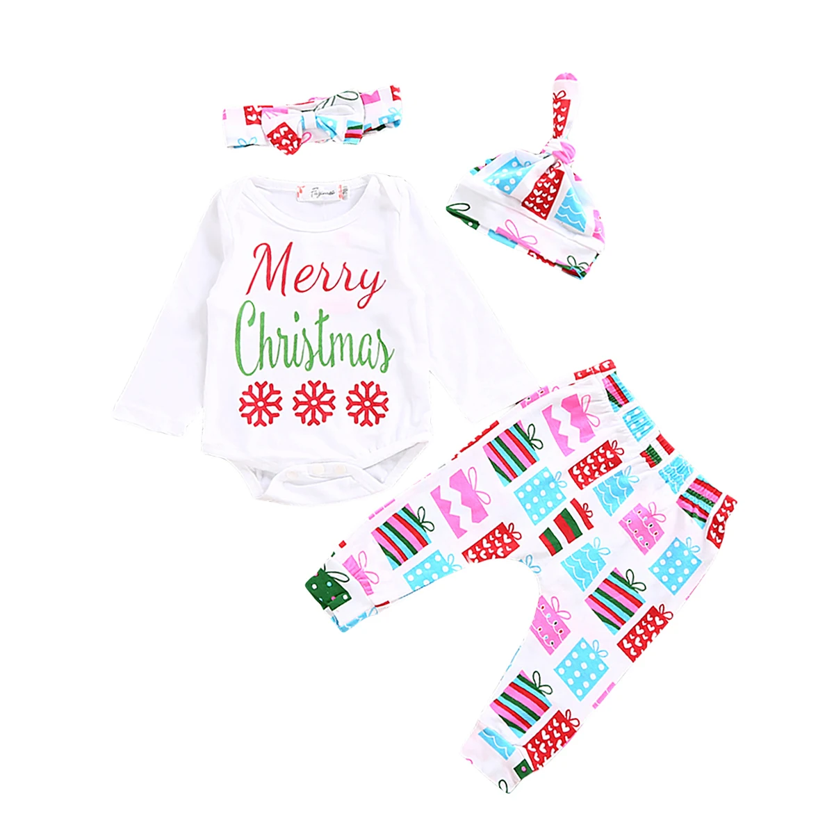 

4PCS Newborn Baby Boy Girl Romper Long Pants Leggings Outfits Clothes Xmas pudcoco Xmas Baby Boy Girl Letter Cotton 4pcs