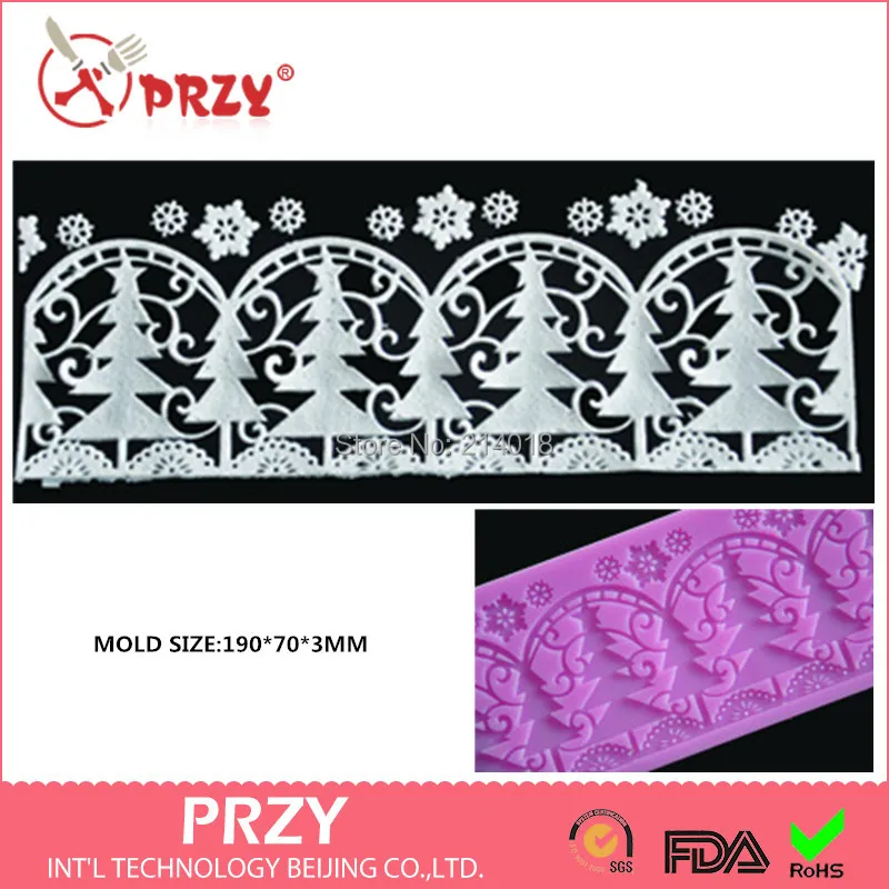 

Christmas tree fondant cake decoration border silicone mold cake art lace mat silicone fondant lace mould