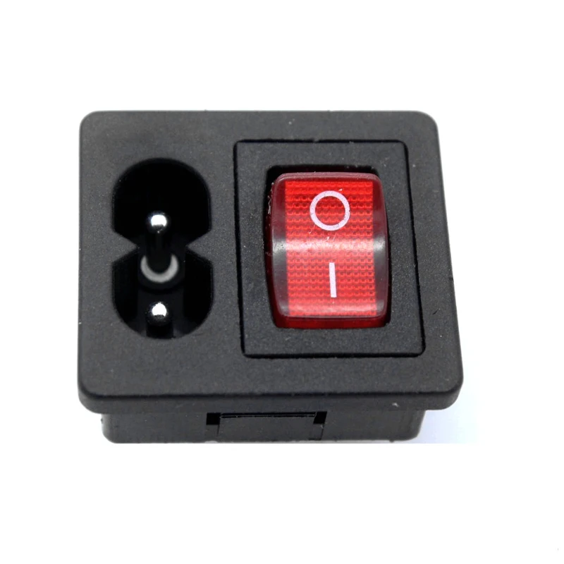 5PCS IEC320 C8 Power Cord Inlet Socket receptacle With ON OFF Red Light ...