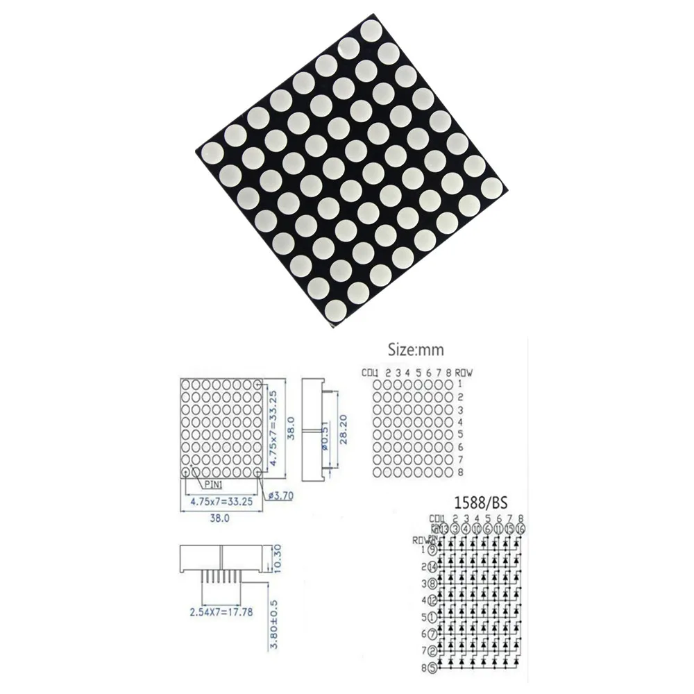 3mm 8 x 8 Led Lattice Bright Red Dot Matrix Module