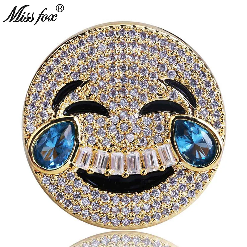 

HOT!!! Hip Hop Personality Men Ring Laughing Crying Tearing Face Network Emoji Expression Ring Gold Ring Zircon Luxury Bijoux