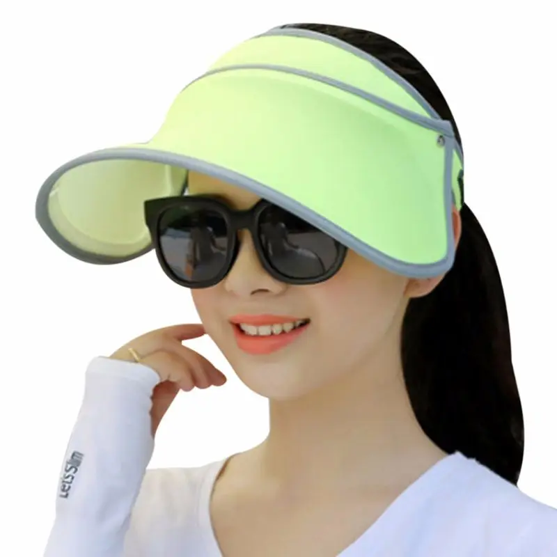 Women Clip On UV Protection Sun Visor Hat Solid Large Wide Brim Sweat
