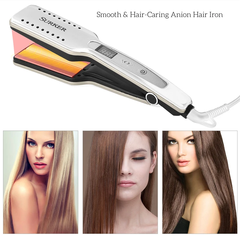 

2 in 1 Hair Straightener Ultra Wide Professional Straightening Iron PTC Fast Heat Adjustable Temperature for Wet & Dry Use 40