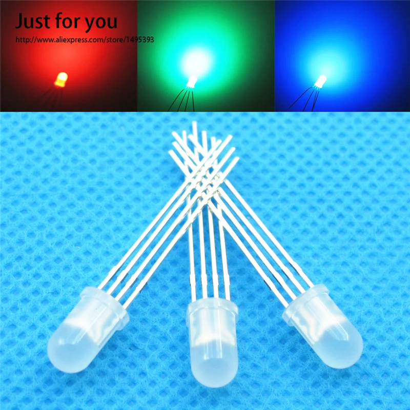 50 x 5mm 4-Pin Tri-Color RGB Diffused Common Anode Red Green Blue LED Leds Light