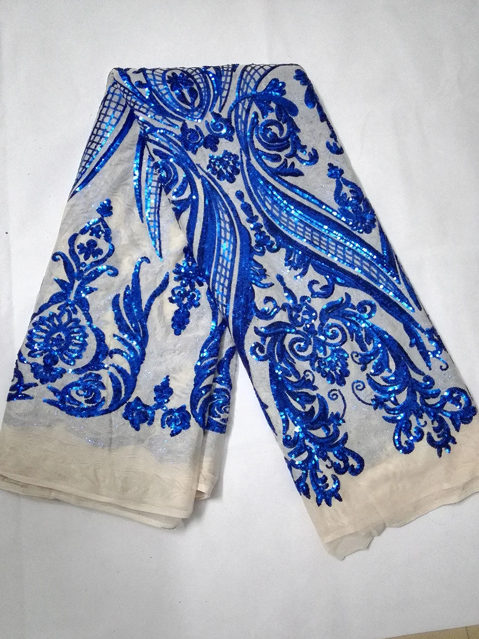 royal blue sequin fabric 450*135CM african sequin lace fabric for