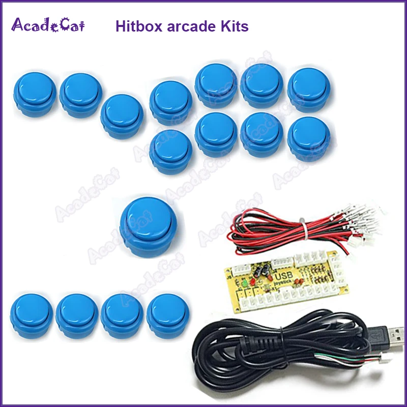 

Free shipping Hitbox Zero Delay DIY PC/Raspberry Pi arcade game kits for Mame Fighting Games all push button set with wire