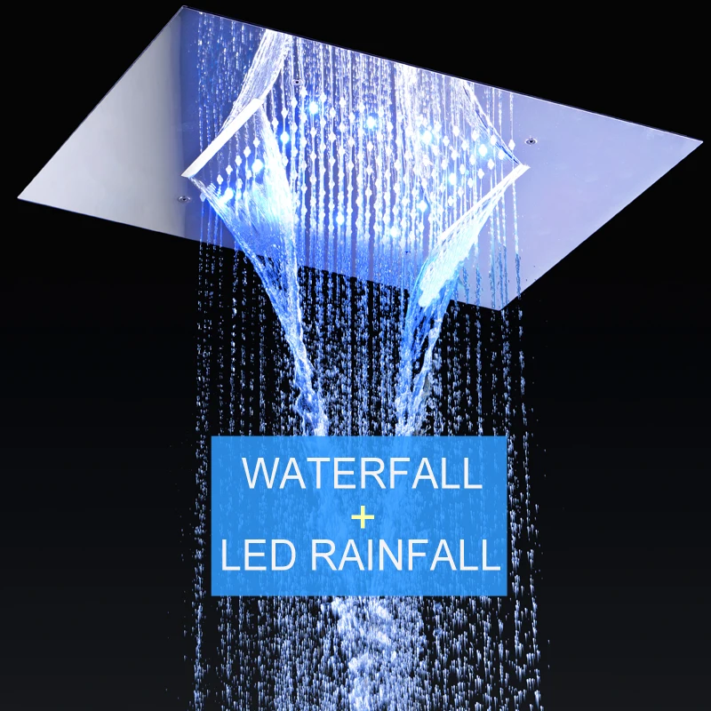 360x500 мм потайной потолочный Роскошный Набор смесителей тропических душей термостатический смеситель водопад светодиод водной энергии душевой набор ванна носик