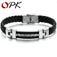 OPK ЮВЕЛИРНЫЕ брелки из кожи PU ручной работы браслет серебро ID табличка полосы Веревка плетеные браслеты для мужчин Новое поступление 816