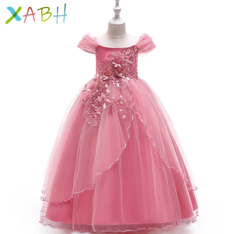 

EAZII gorgeous elegant children's wedding dress Girls High Quality Embroidery Princess Flower Girl Dress Host sweet bow dress