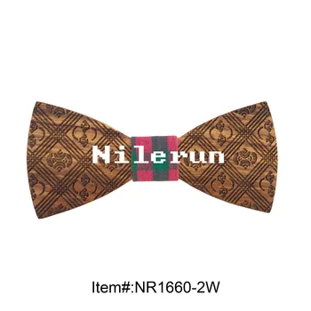 

Creative casual style DIY customized unisex men women's plaid fabric pear wood bow tie for parties with elastic
