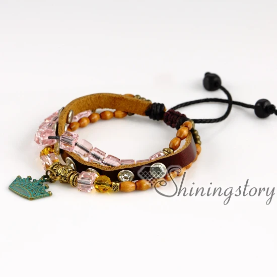 

key crown sea shell wholesale leather cuff bracelets personalized charm bracelets mens charm bracelet braided leather cord draws