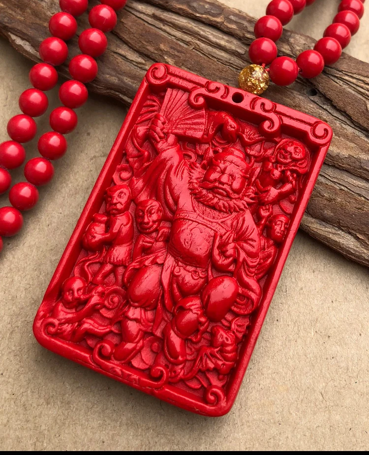 Natural Red Cinnabar Carving Lacquer Chinese Lotus Kwan Yin Pendant Necklace 