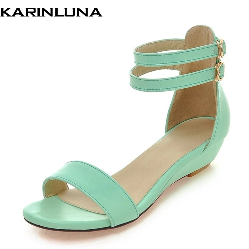 

New Designed Little Wedges Shoes Fashion Ankle Wrap Buckles Cover Heel Shoes Candy Colors Open Toe Casual Summer Sandals