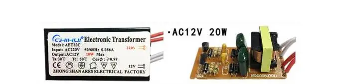 

100pcs/lot LED Lighting Transformator Halogen Lamp Electronic Transformer LED Driver Power Supply Power 20W 12Vdc AC 220V
