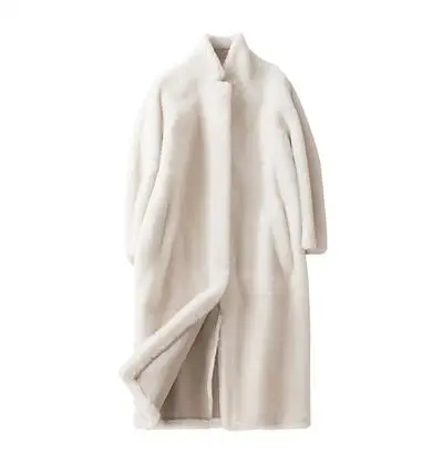 Зимняя женская куртка из натурального мериносового овечьего меха, длинная стильная Двусторонняя верхняя одежда из натурального овечьего меха, элегантное женское зимнее теплое пальто - Цвет: white