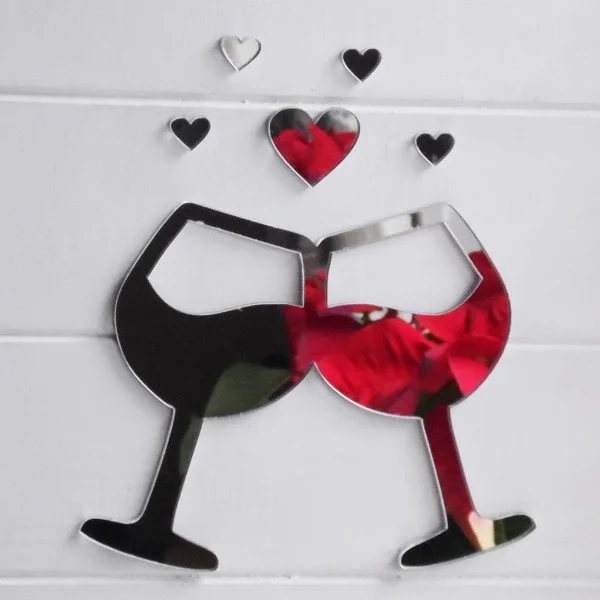 Серебряная 3d наклейка на стену в виде Кубка вина Зеркальная Наклейка сделай сам