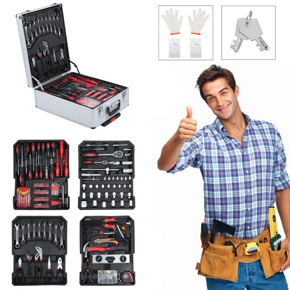 

Durable Tool Trolley Set Compact 377PCS/SET Mobile Workshop Toolbox With Aluminum Alloy Carry Box Precision Tools Box NEW