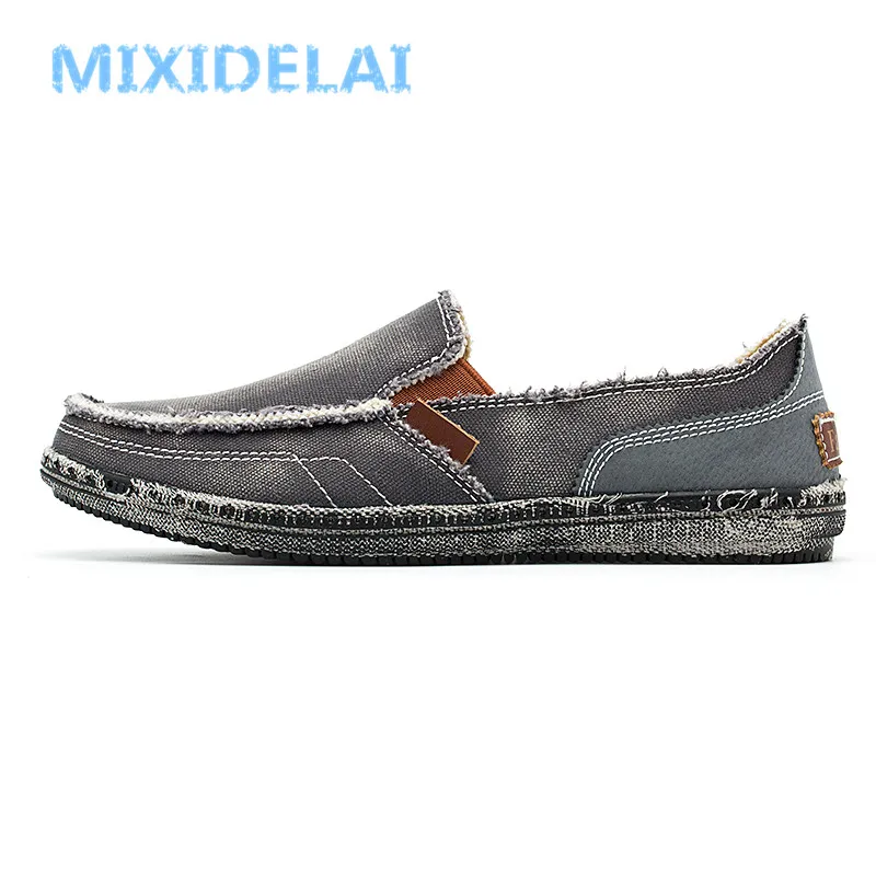 MIXIDELAI/Классическая парусиновая обувь для мужчин; коллекция года; обувь без застежки; цвет синий, серый, зеленый; обувь из холста; мужские лоферы без шнуровки; Повседневная обувь из потертой джинсовой ткани на плоской подошве