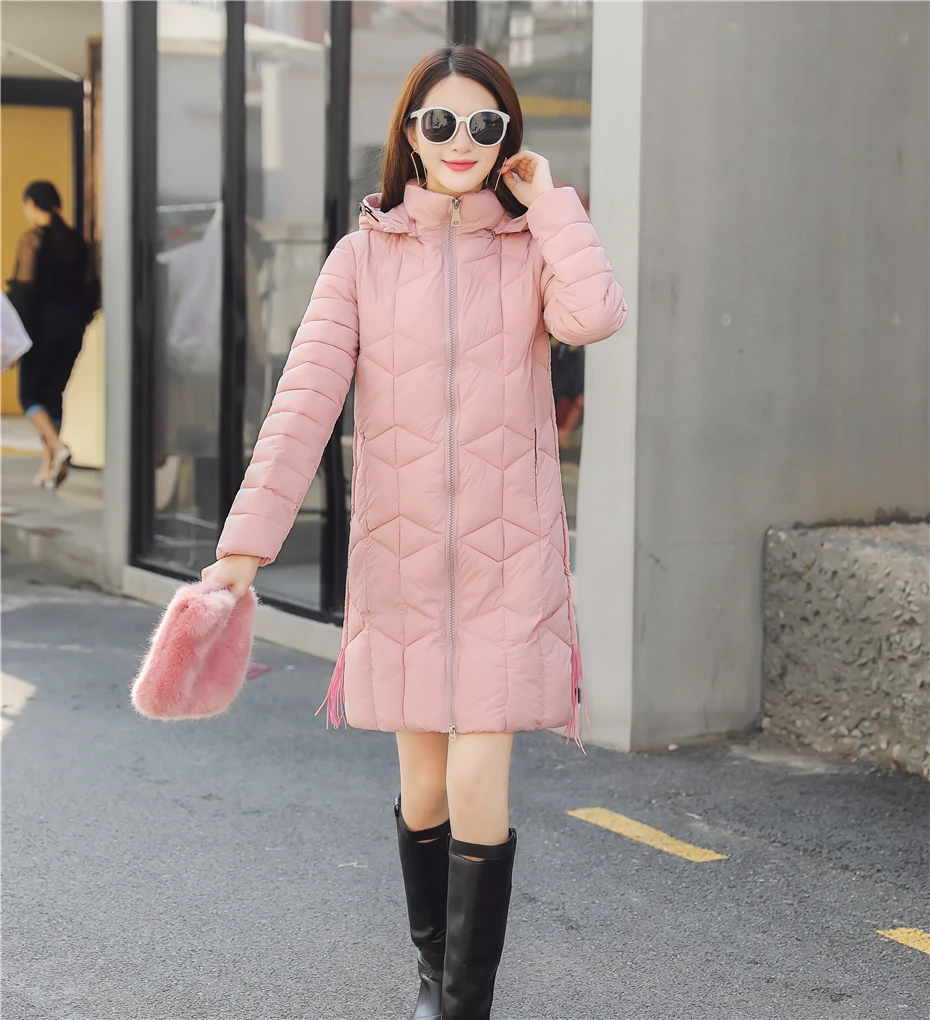 Quilted Coat Long Parka Female Thick Cotton Slim Winter Jacket Women Clothes Hooded Warm Outwear Plus Size Korean Oke042