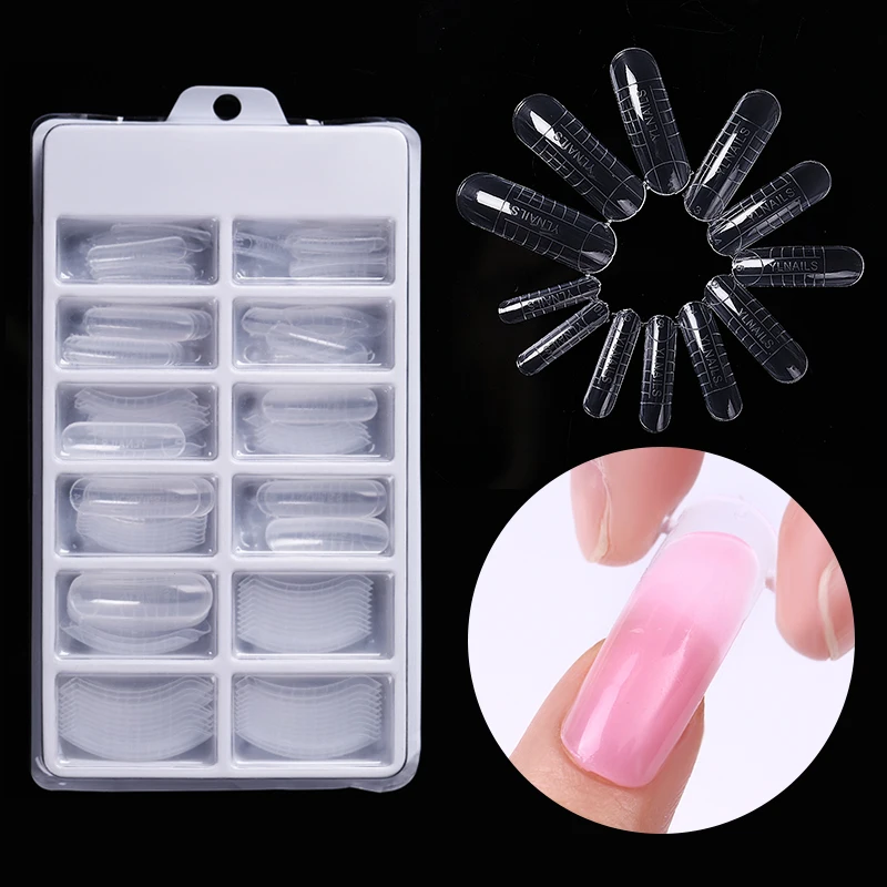 

120pcs Clear Nail Forms Acrylic False Fake Nails Full Cover Quick Building Mold Tips Dual Forms Nail Finger Extension Tools Kits