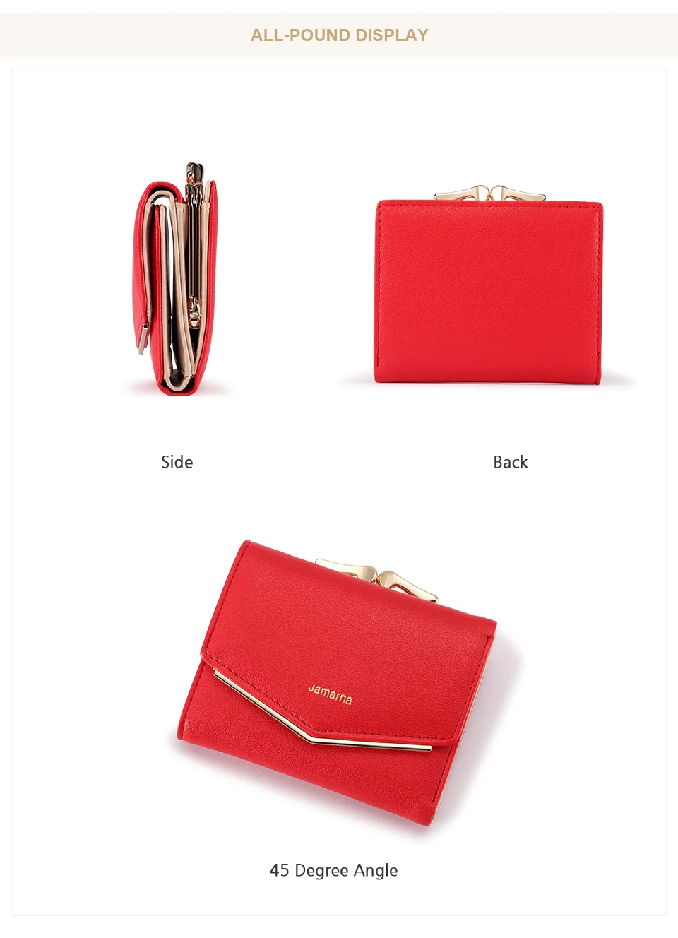 Jamarna Wallet Female PU Leather Women Wallets Hasp Coin Purse Wallet Female Vintage Fashion Women Wallet Small Card Holder Red 9