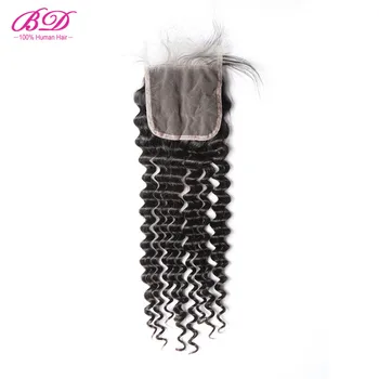 

BD HAIR Deep Wave Lace Closure With Baby Hair Free Part Natural Color Brazilian Human Hair Remy Free Shipping