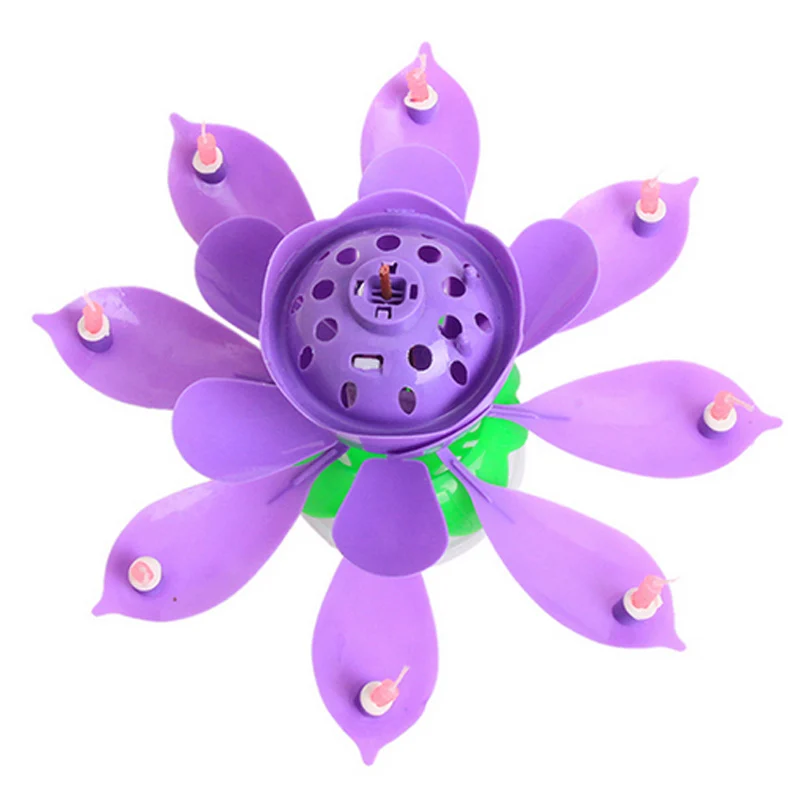 Изысканный цветок лотоса форма вращающиеся музыкальные свечи Дети День рождения подарки торт DIY искусство ремесла свечи огни украшения