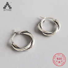 Серьги кольца из чистого серебра 925 пробы ручной работы с витой