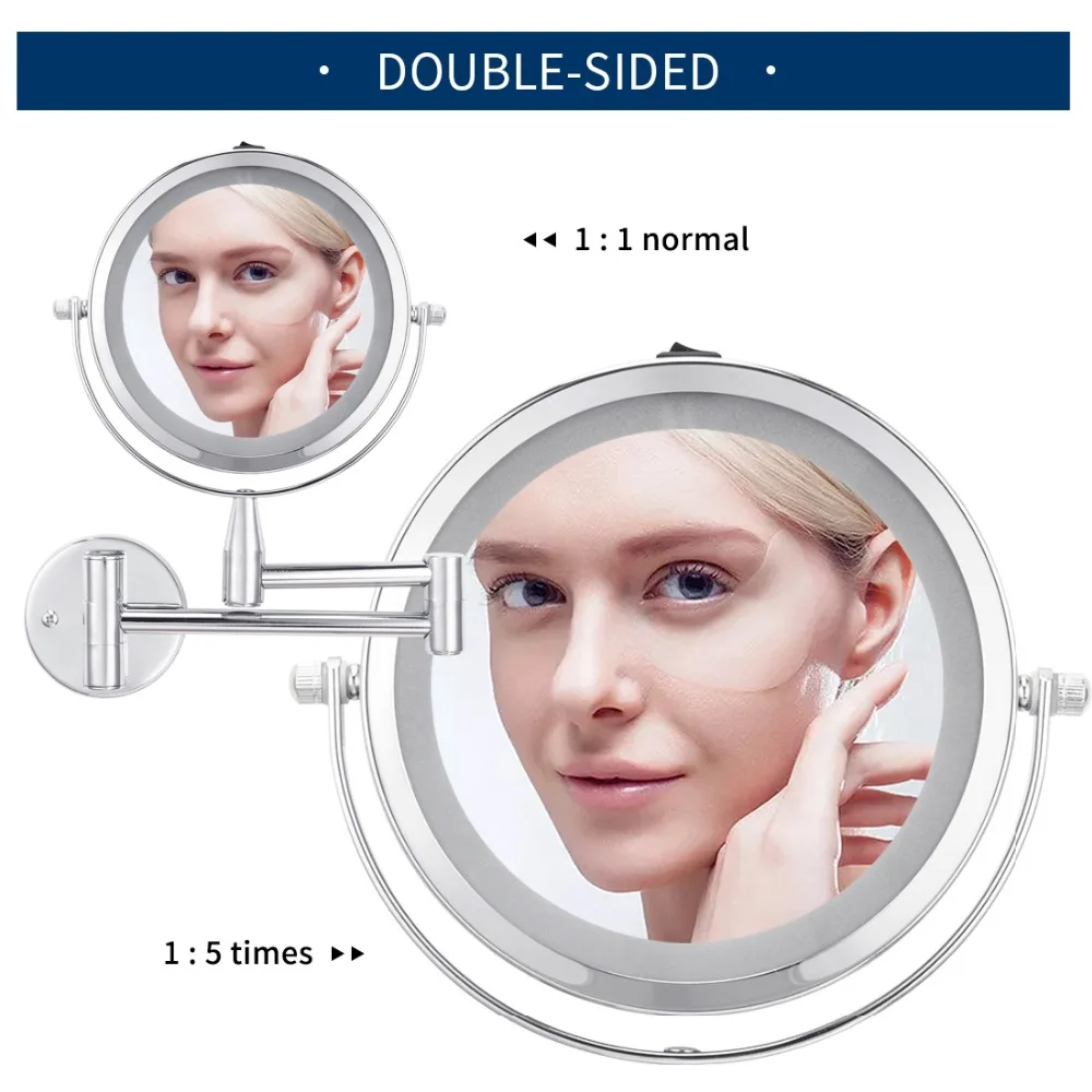 Регулируемый настенный макияж зеркало для ванной светодиодный зеркало 6 дюймов 1X/5X увеличение двойной удлиняющий кронштейн 2-лицевая сторона косметическое зеркало