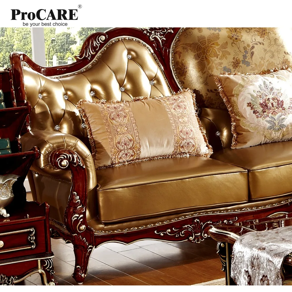 classic Luxury European style solid wood armrest leather corner sofa set living room furniture divano letto koltuk takimi