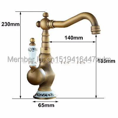 Недавно Роскошные Античная Медь смеситель горячей и холодной поворотный с Керамика бассейна смесителя на бортике раковиной кран zr107