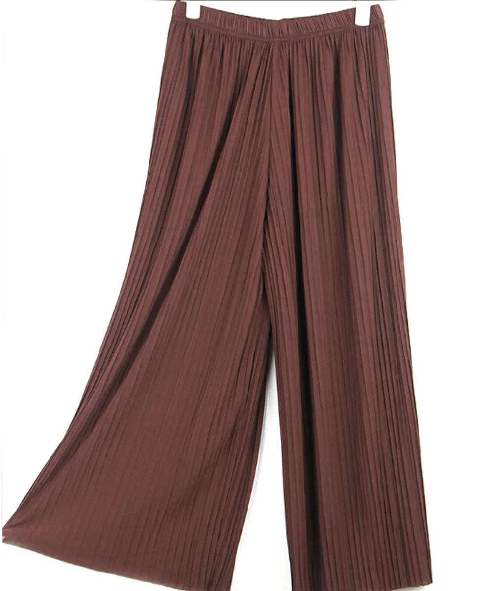 Летние женские тонкие широкие шифоновые брюки с высокой талией, свободные модные сексуальные корейские брюки