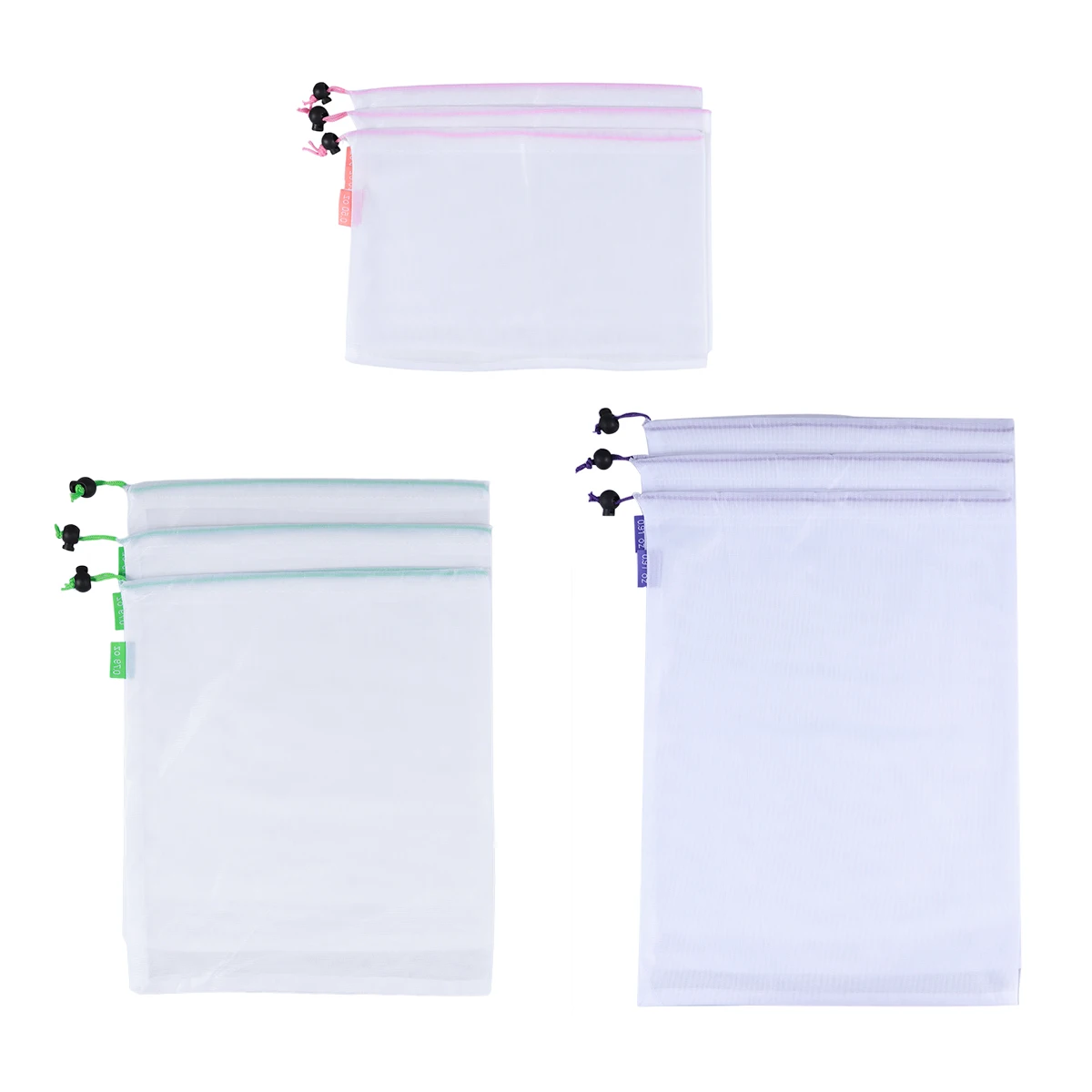 

9 Pcs Reusable Mesh Produce Bags Fruits and Vegetables Net Bag Storage Tote Bag with String A40